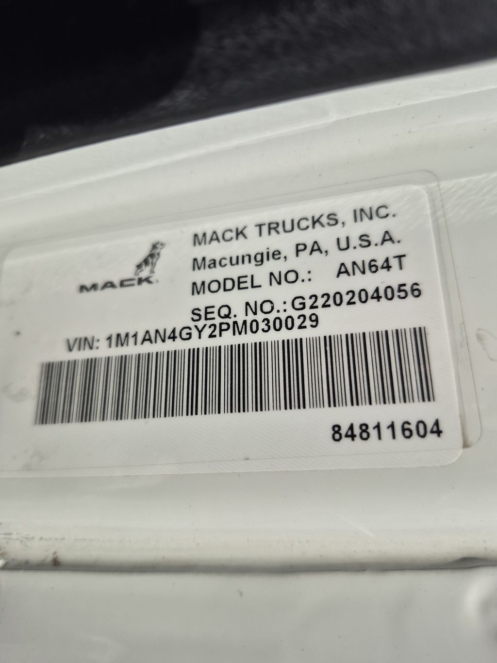 Slide images of 2023 MACK AN64T