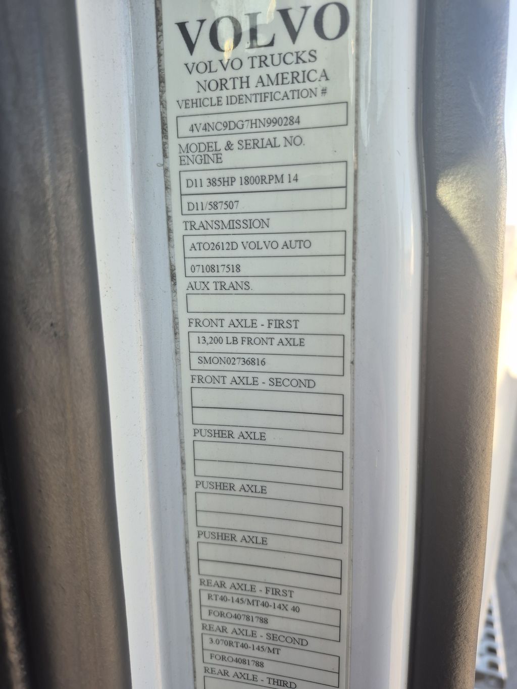 Slide images of 2017 VOLVO VN