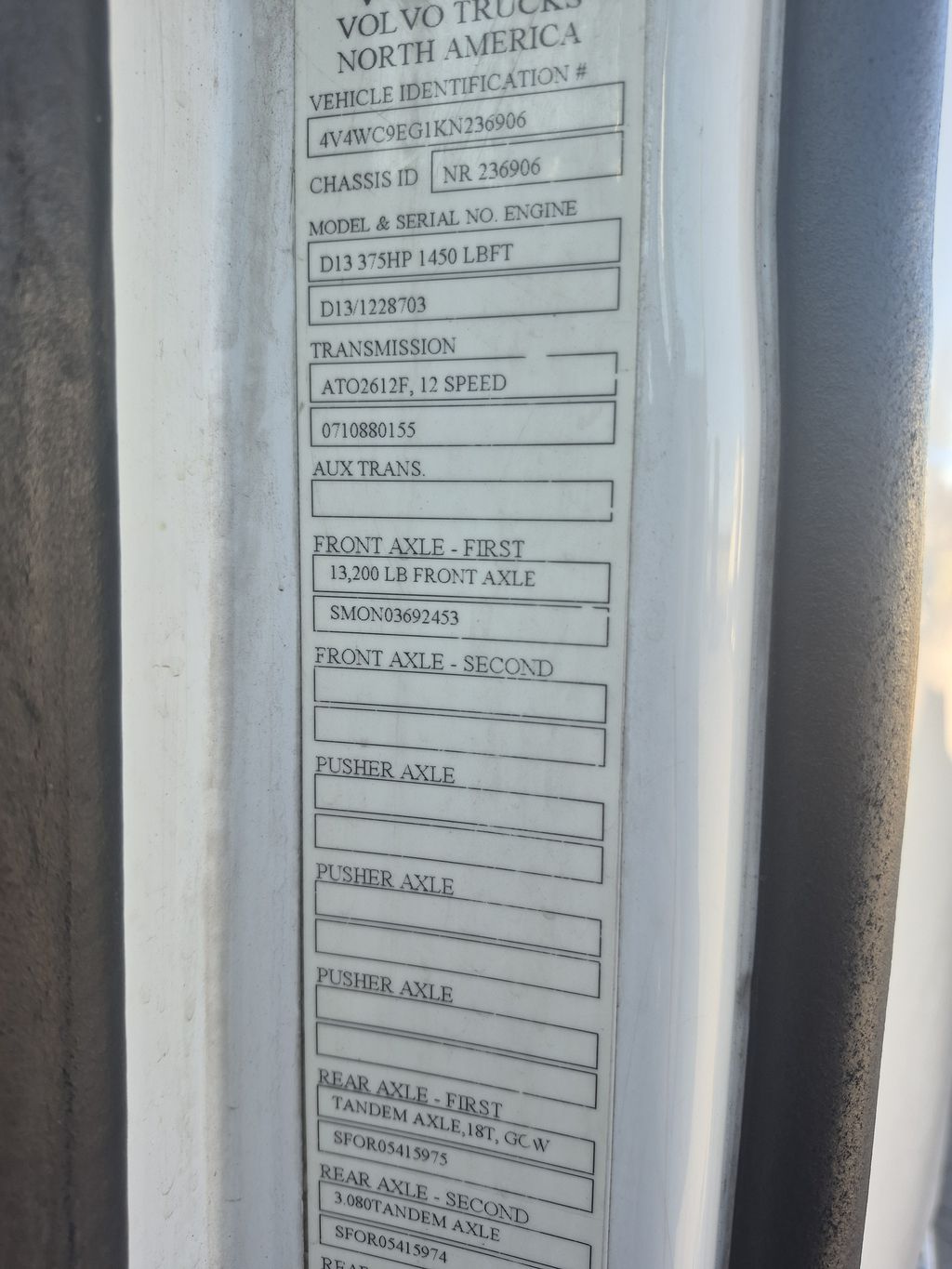 Slide images of 2019 VOLVO VNR