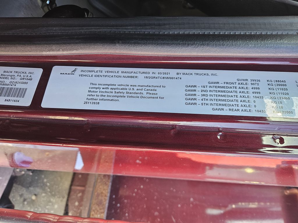 Slide images of 2022 MACK GR104B 